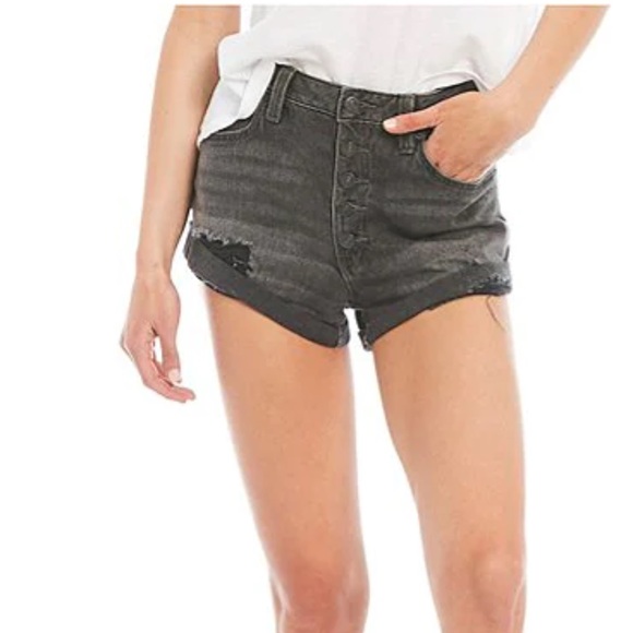 Free People Distressed Button Fly Shorts - Picture 3 of 4